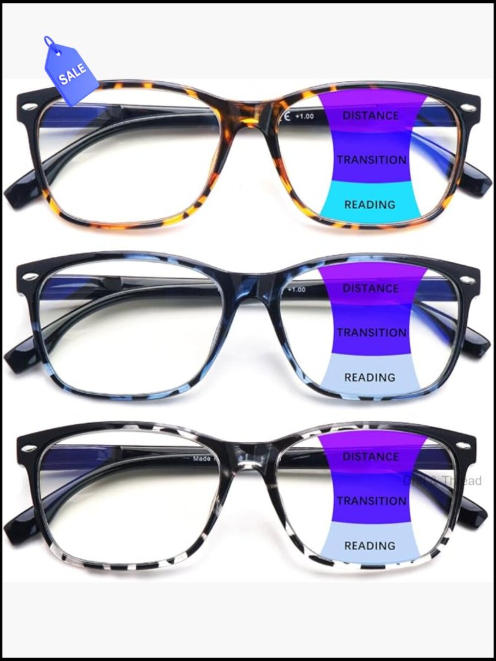Multifocus Reading Glasses For Women, Blue Light Blocking Progressive Readers,
